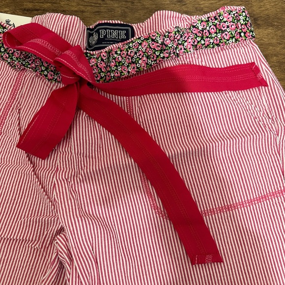 Victoria’s Secret Pink Rare Vintage Flower Pin Stripe PINK Logo Sleep Pant M NWT - Picture 2 of 10